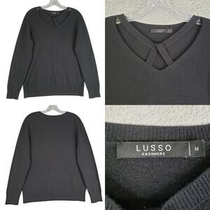 Lusso Cashmere Sweater Womens Size Medium M Black Long Sleeve Criss Cross